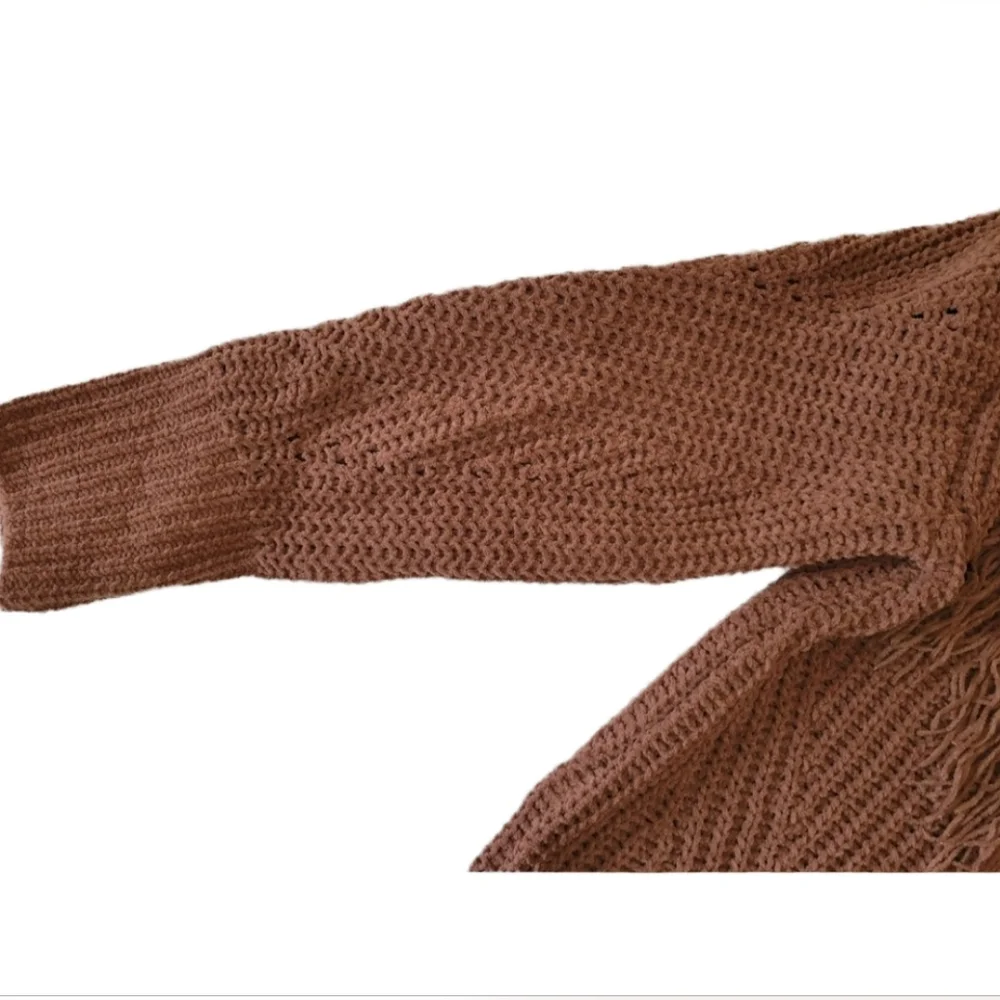 No Boundaries Mocha Western Fringe Knit Sweater Juniors Large (11-13)